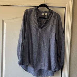 Chambray Long Sleeve Linen Tunic Top